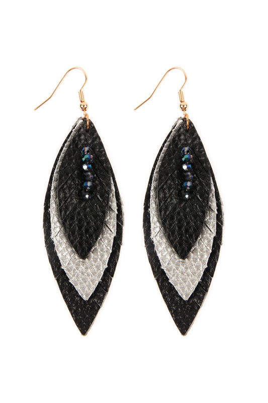Three Layer Fringed Leather Marquise Earrings