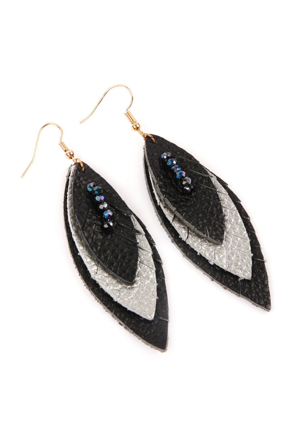 Three Layer Fringed Leather Marquise Earrings