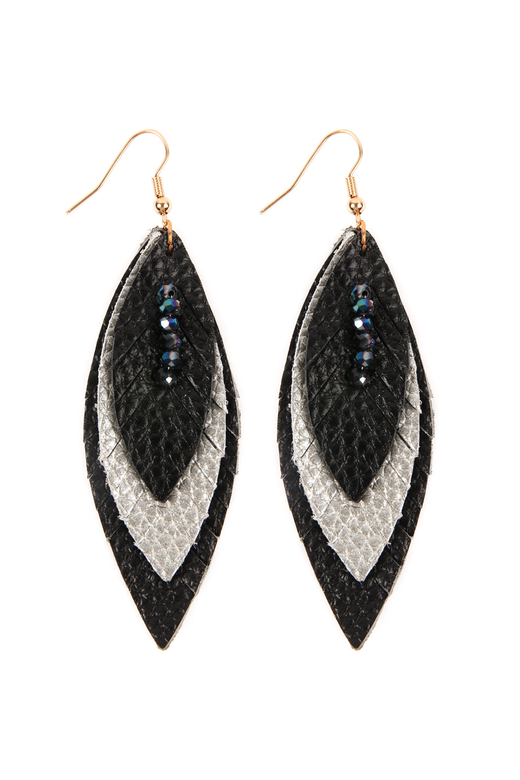 Black Silver Three Layer Fringed Leather Mar2uise Earrings