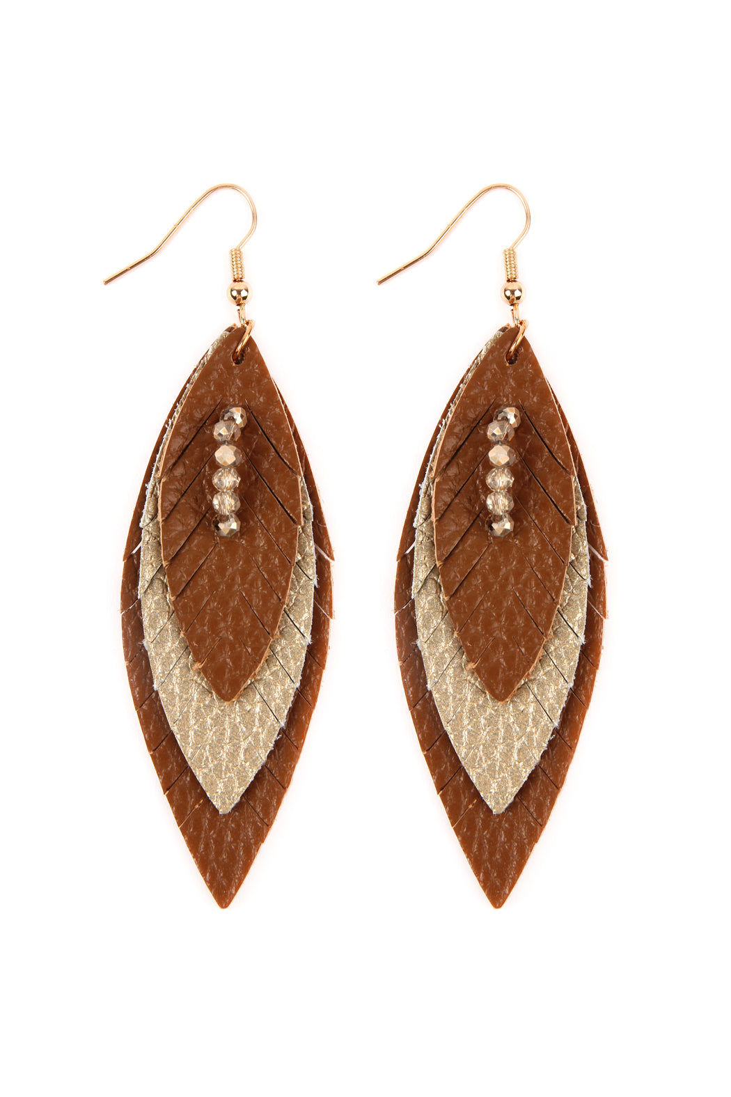 Brown Three Layer Fringed Leather Mar2uise Earrings
