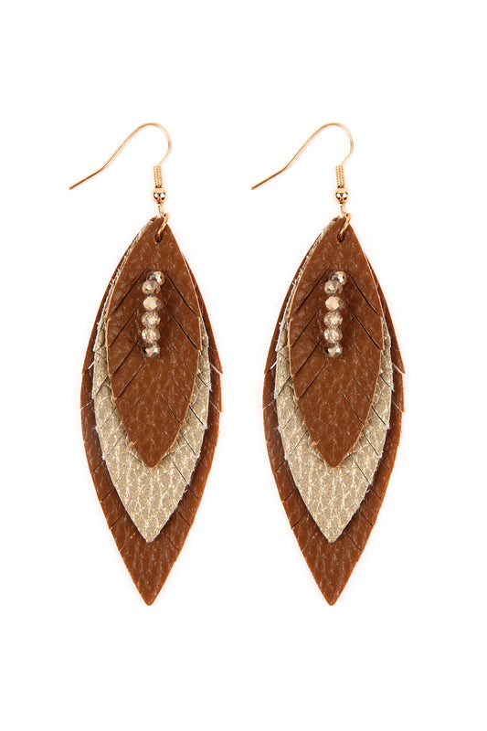 Brown Three Layer Fringed Leather Mar2uise Earrings