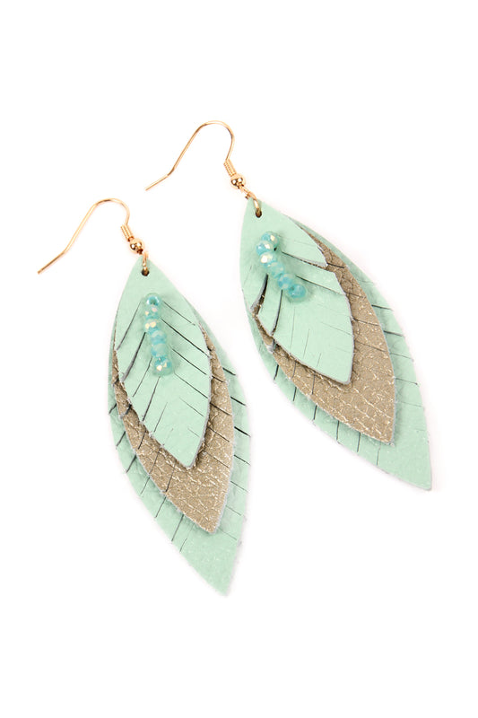 Mint Three Layer Fringed Leather Mar2uise Earrings