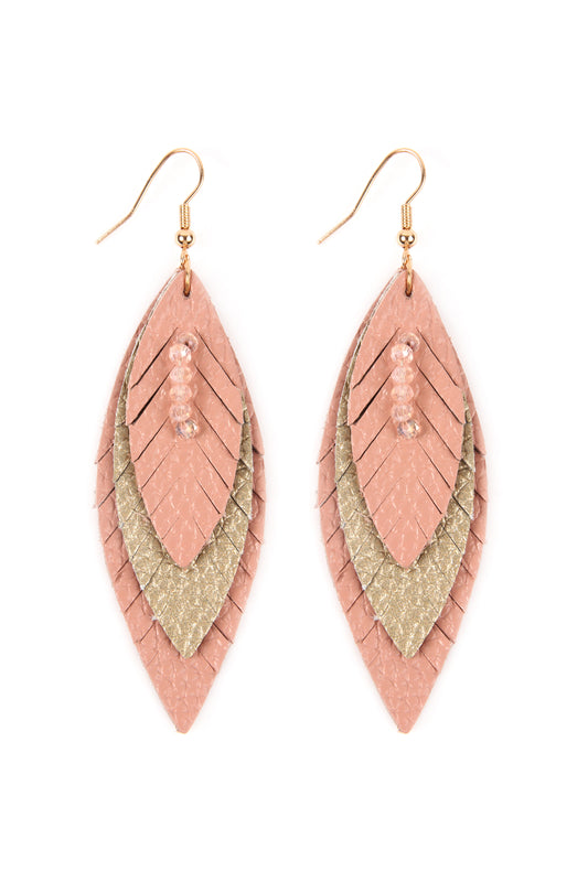 Pink Three Layer Fringed Leather Mar2uise Earrings