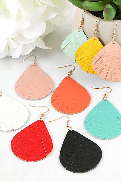 Fringed Pear Shape Leather Earrings