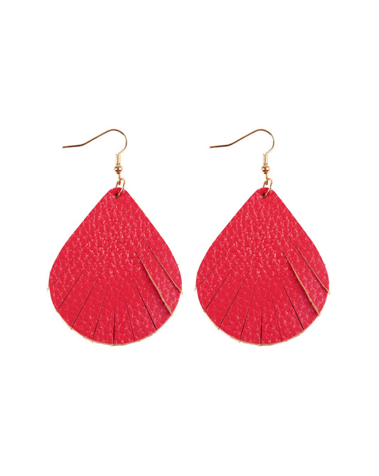 Hot Pink Fringed Pear Shape Leather Earrings