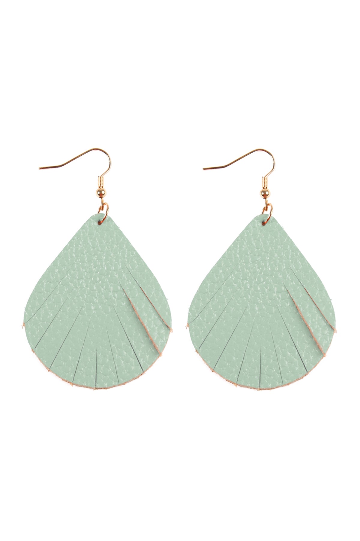 Mint Fringed Pear Shape Leather Earrings