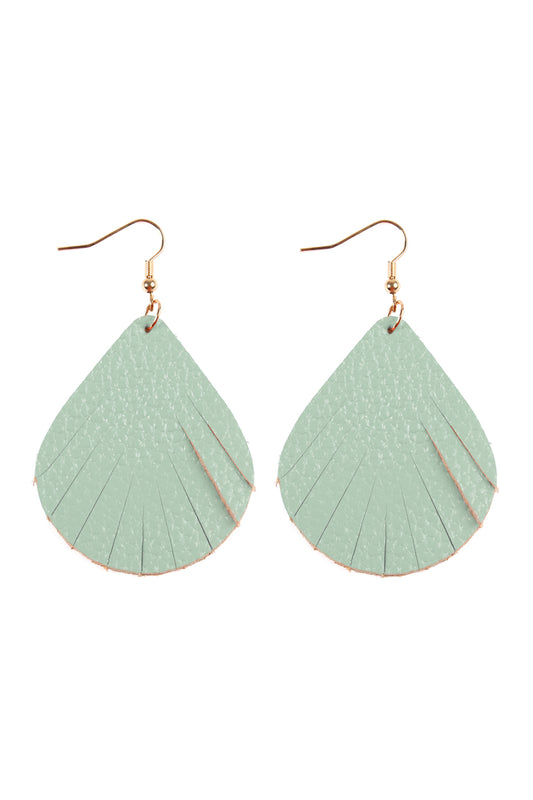 Mint Fringed Pear Shape Leather Earrings