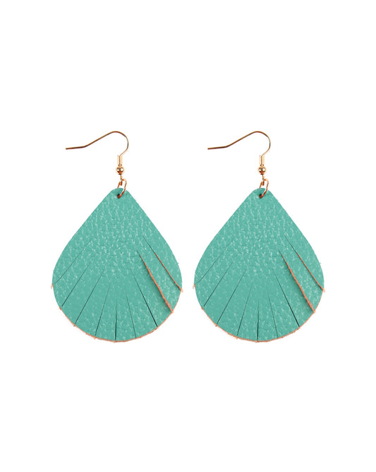 Tur2uoise Fringed Pear Shape Leather Earrings