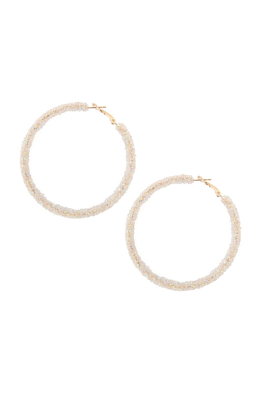 Clear White Rhinestone Coated Hoop Earrings