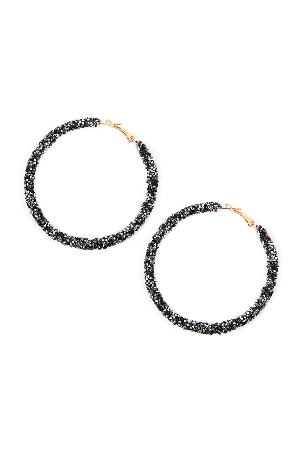 Black Rhinestone Coated Hoop Earring