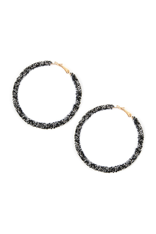 Black Rhinestone Coated Hoop Earring