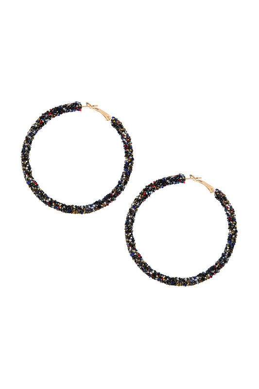 Dark Multi Rhinestone Coated Hoop Earrings