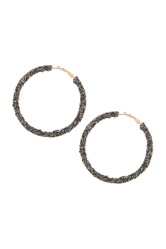 Hematite Rhinestone Coated Hoop Earrings