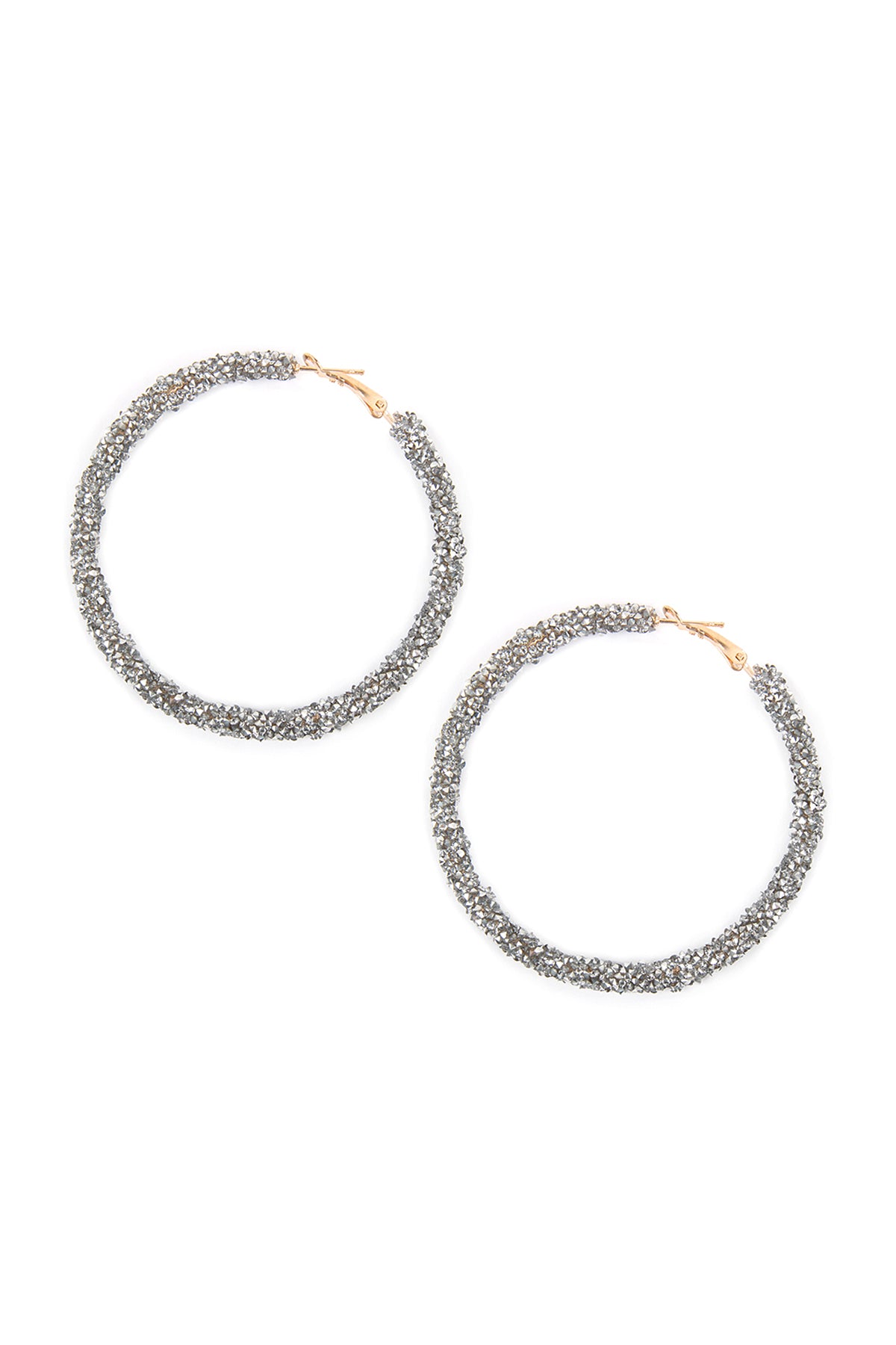 Silver Rhinestone Coated Hoop Earrings
