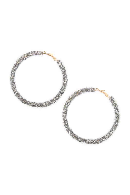 Silver Rhinestone Coated Hoop Earrings