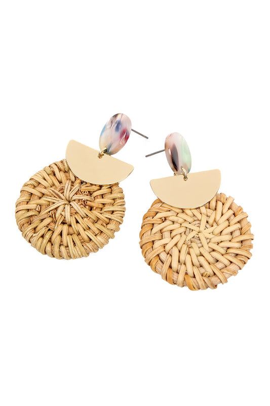Multicolor Resin With Drop Rattan Ornament Post Earring