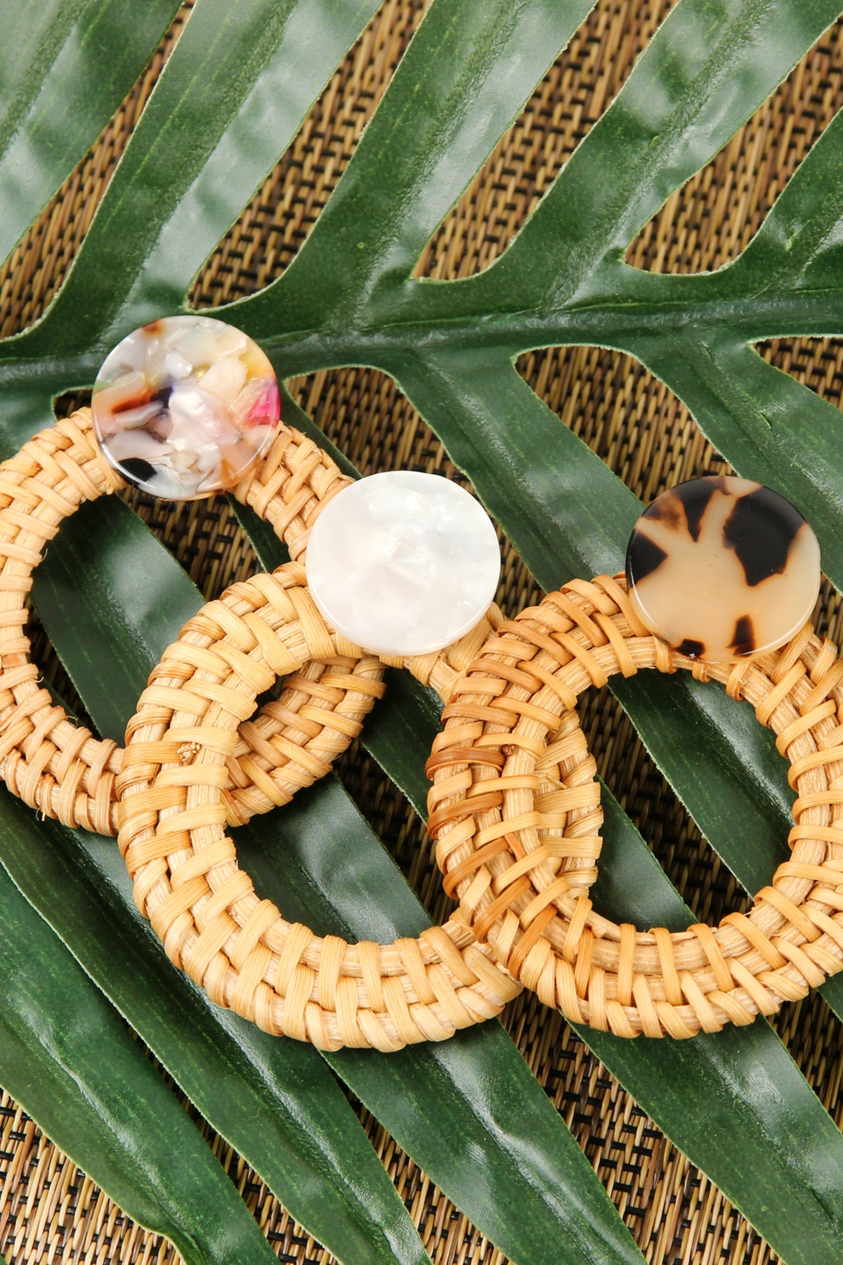 Resin With Rattan Hoop Post Earrings