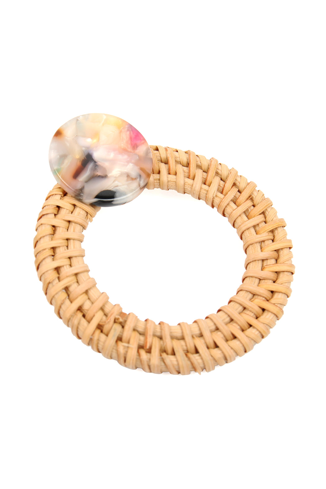 Resin With Rattan Hoop Post Earrings