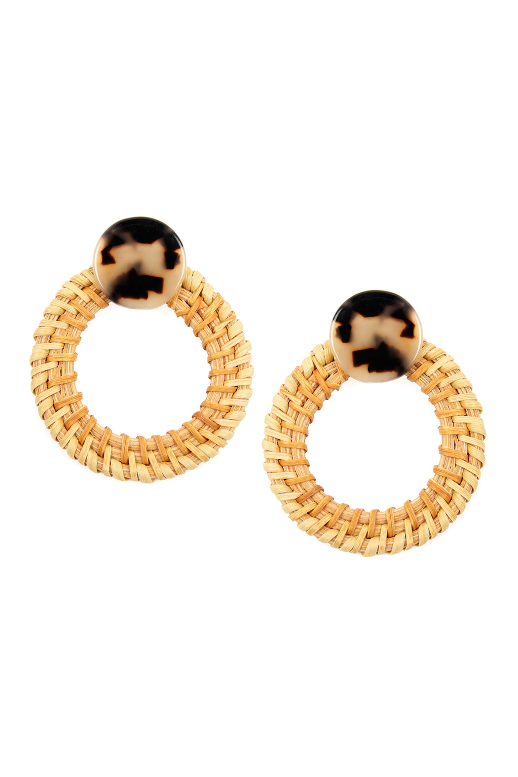 Resin With Rattan Hoop Post Earrings