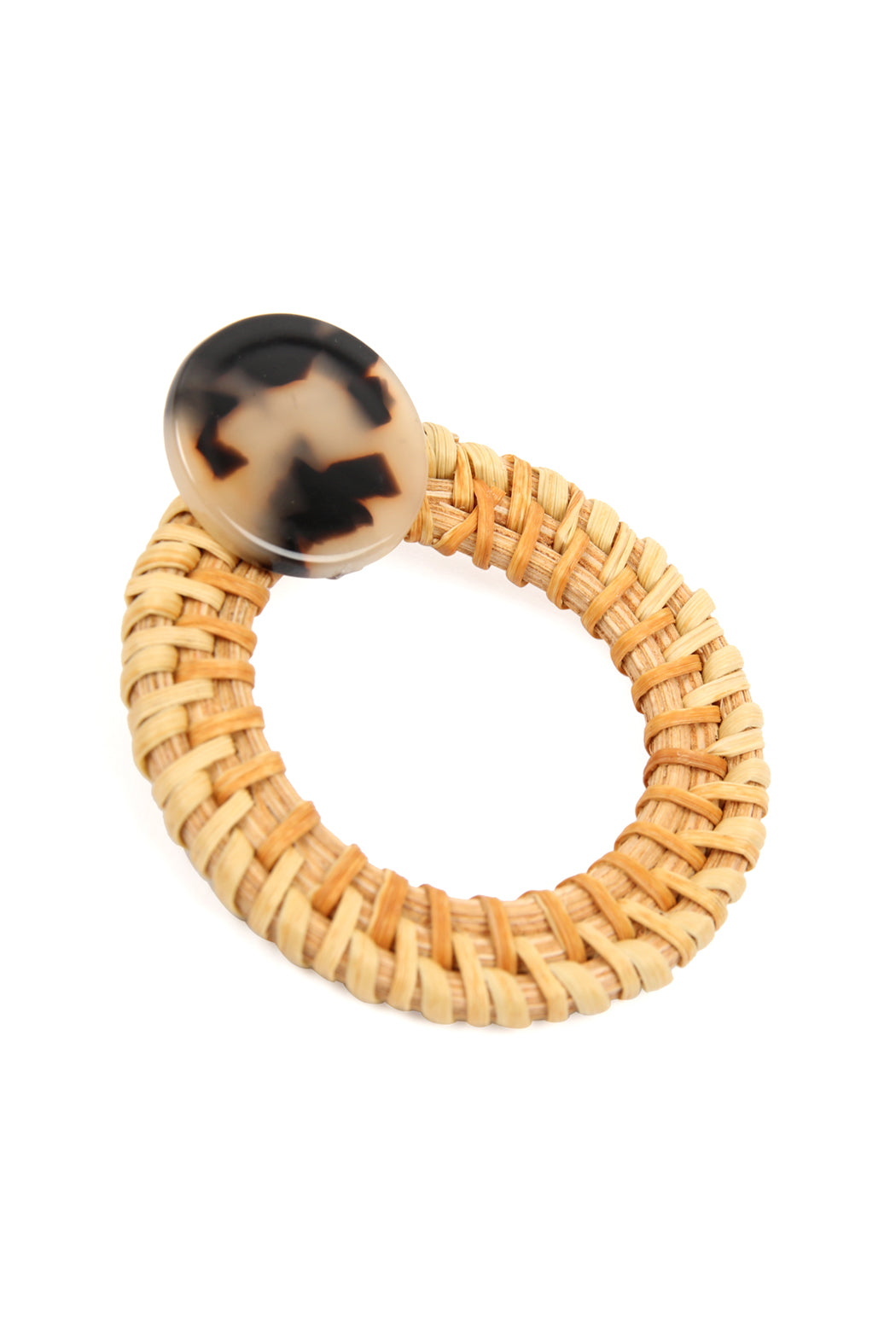 Resin With Rattan Hoop Post Earrings
