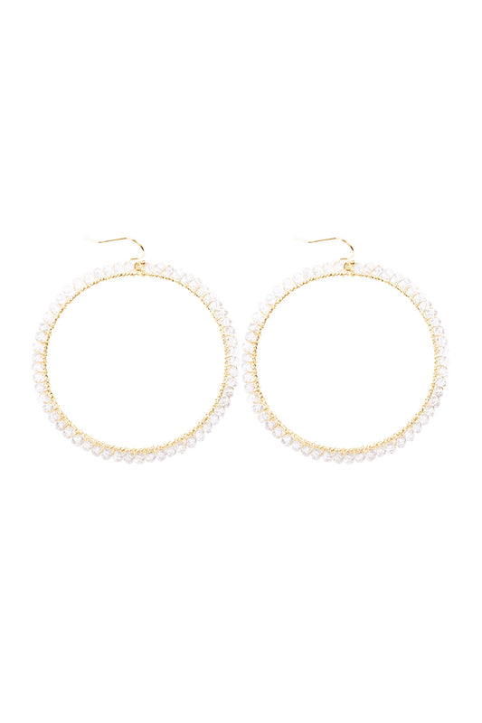 Clear Wire Hoop With Glass Beads Hook Earrings