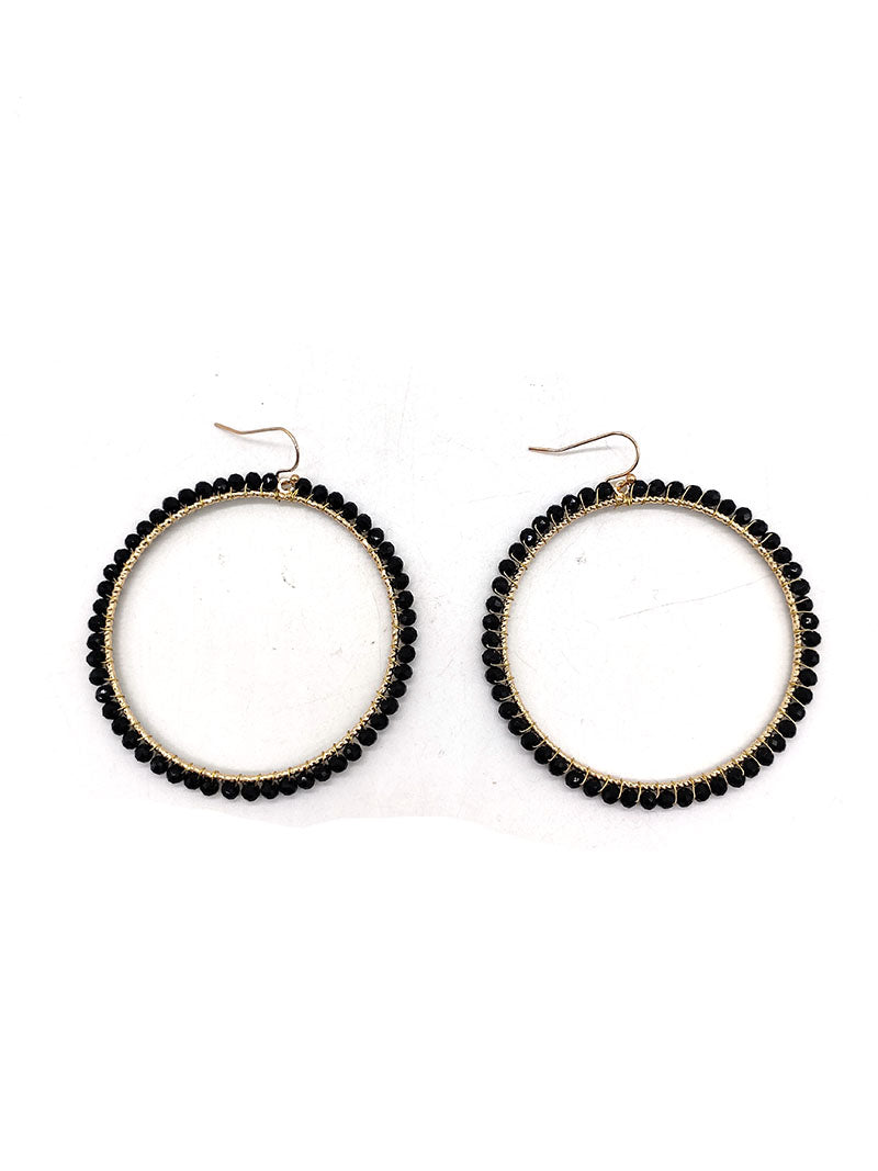 Black Wire Hoop With Glass Beads Hook Earrings