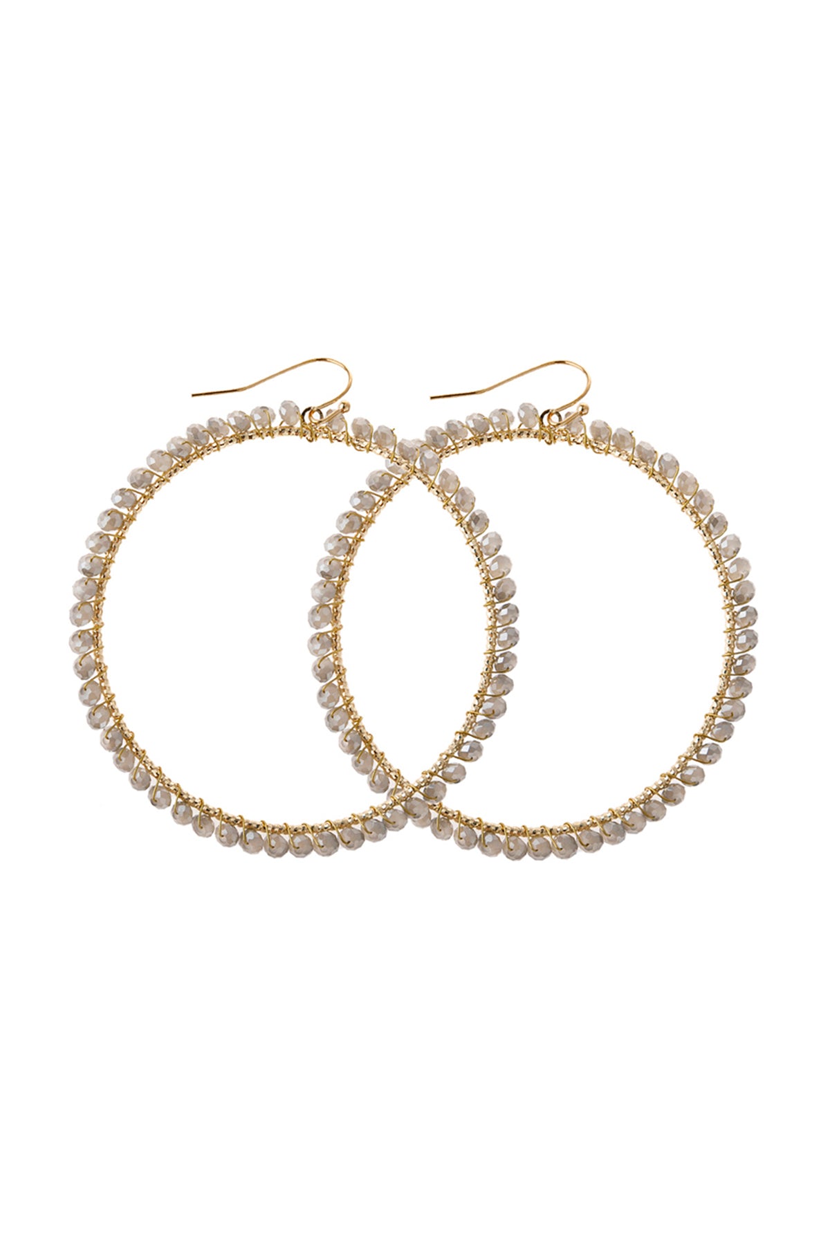 Gray Wire Hoop With Glass Beads Hook Earrings