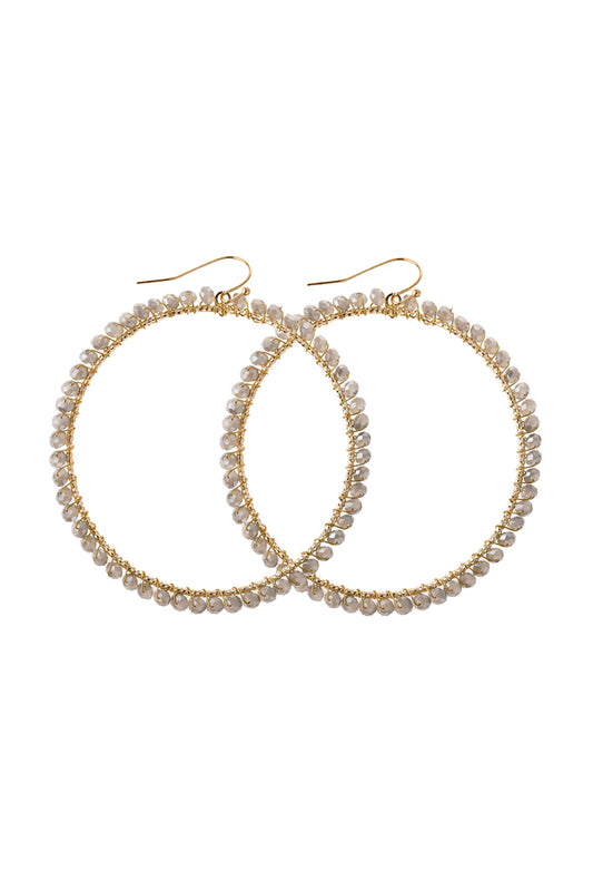 Gold Wire Hoop With Glass Beads Hook Earrings