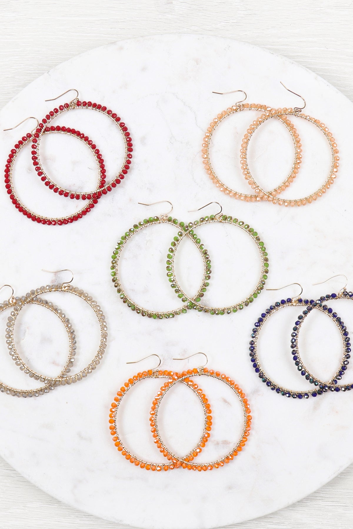 Wire Hoop With Glass Beads Hook Earring