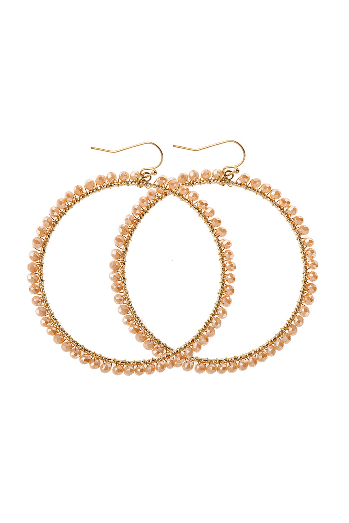Light Brown Wire Hoop With Glass Beads Hook Earrings