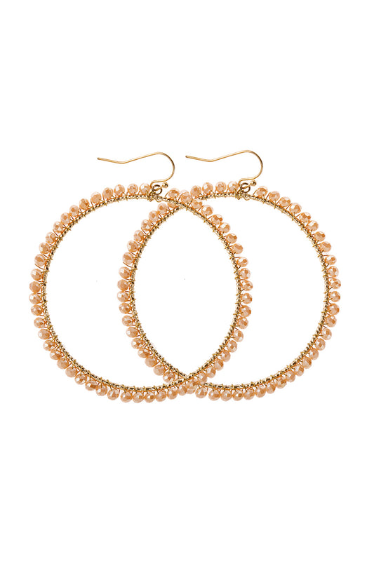 Light Brown Wire Hoop With Glass Beads Hook Earrings