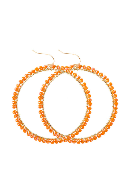 Orange Wire Hoop With Glass Beads Hook Earrings