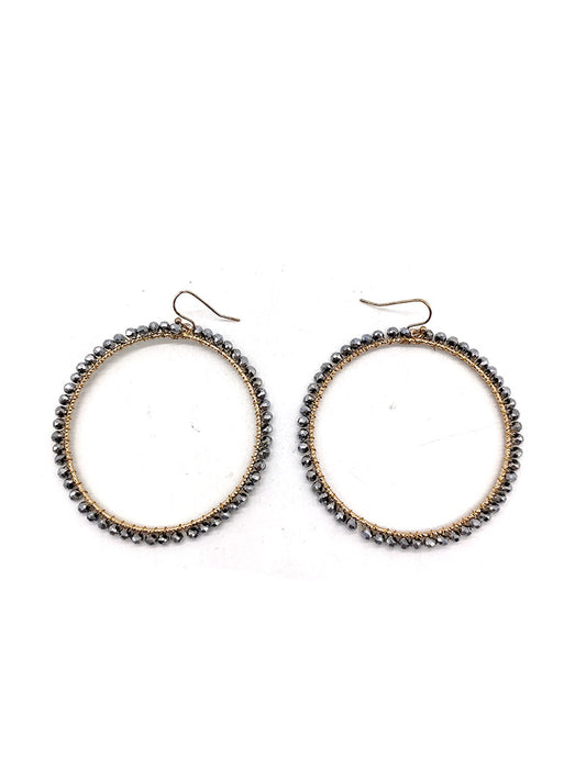 Silver Wire Hoop With Glass Beads Hook Earrings