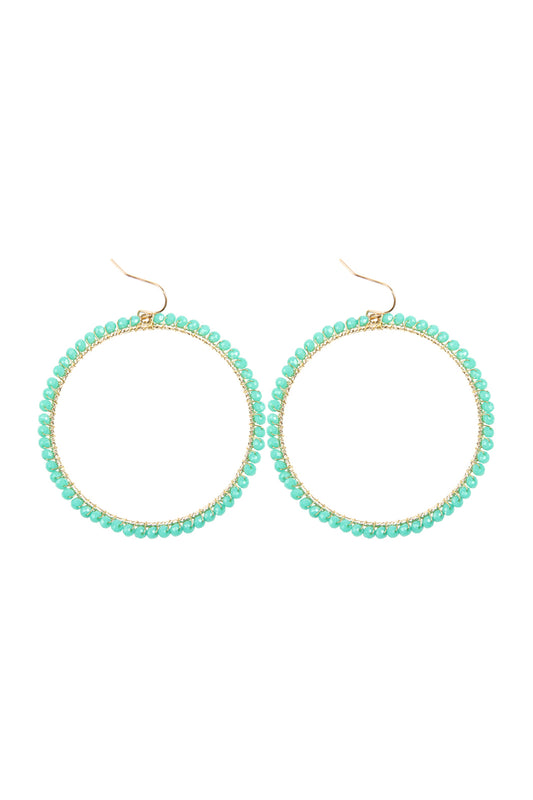 Tur2uoise Wire Hoop With Glass Beads Hook Earrings
