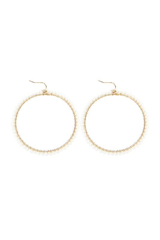 White Wire Hoop With Glass Beads Hook Earrings