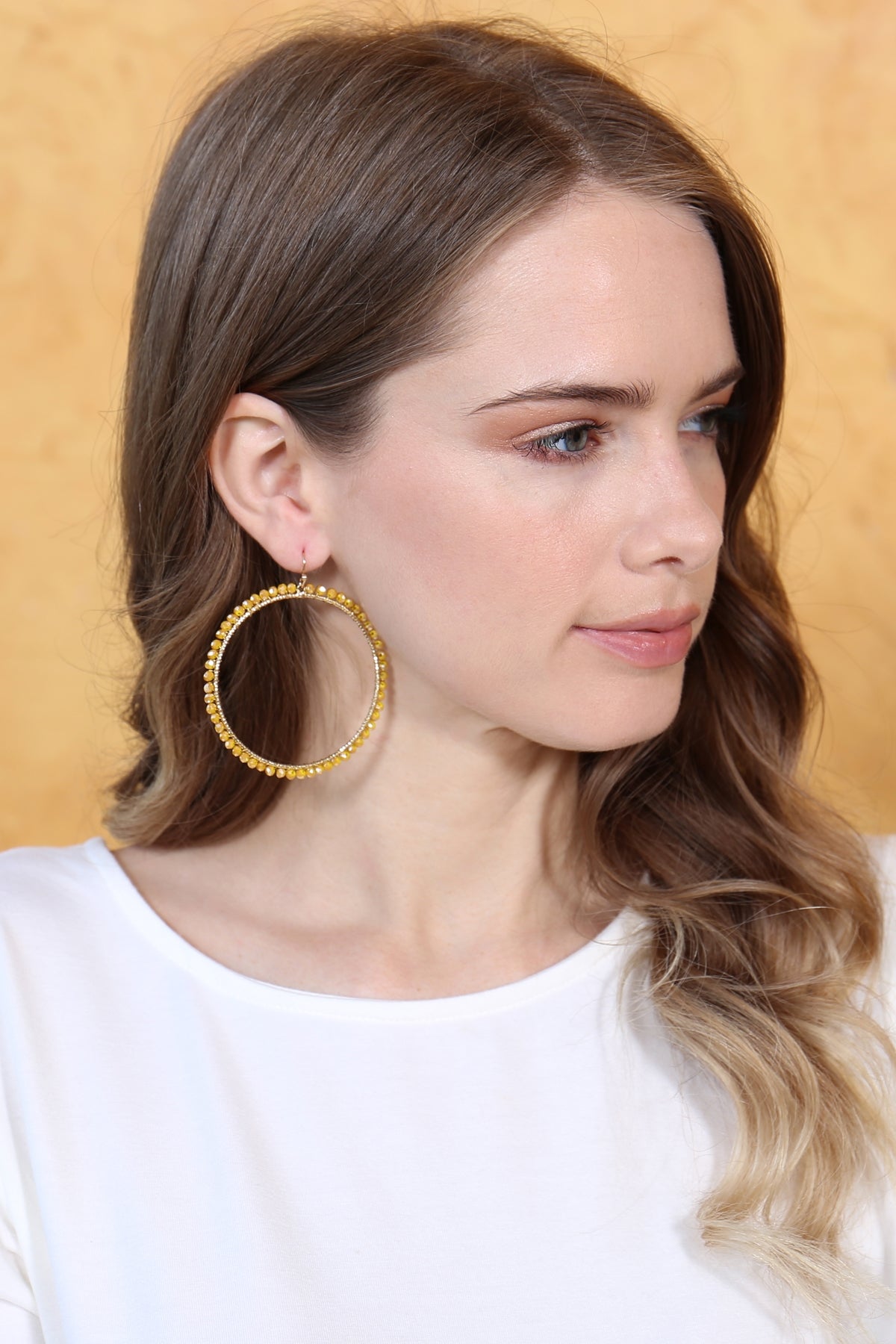 Wire Hoop With Glass Beads Hook Earring