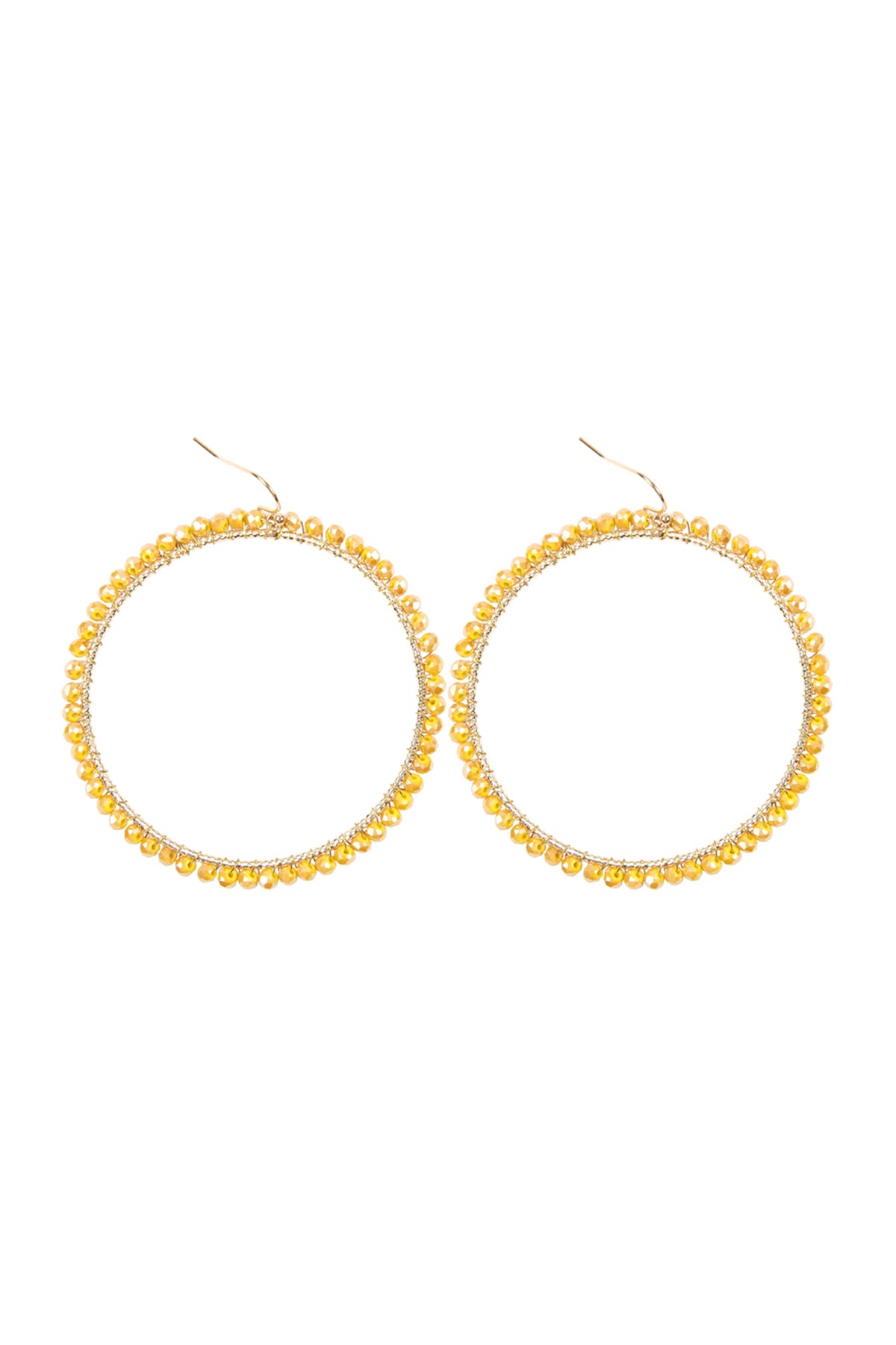 Yellow Wire Hoop Glass Beads Earrings