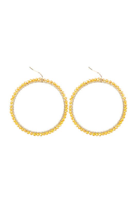 Yellow Wire Hoop Glass Beads Earrings