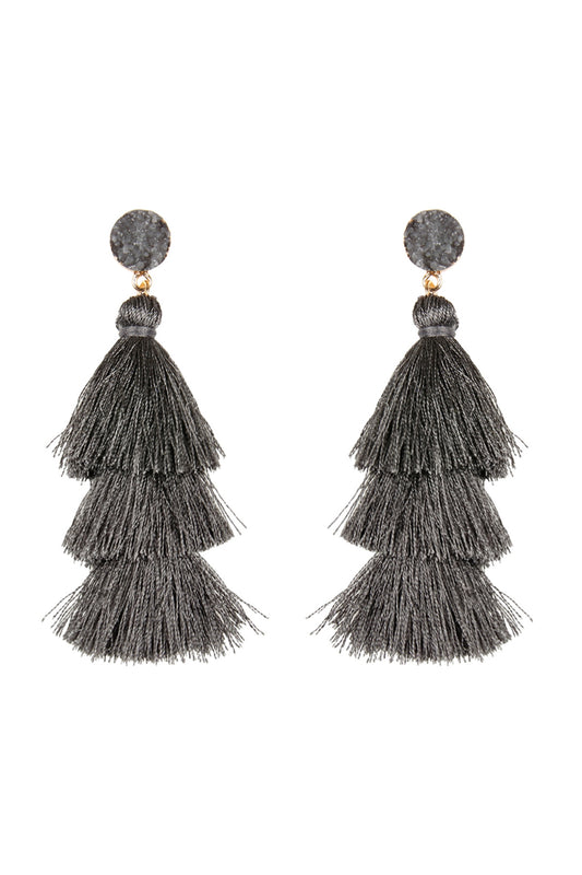 Druzy Post Tassel Drop Earrings