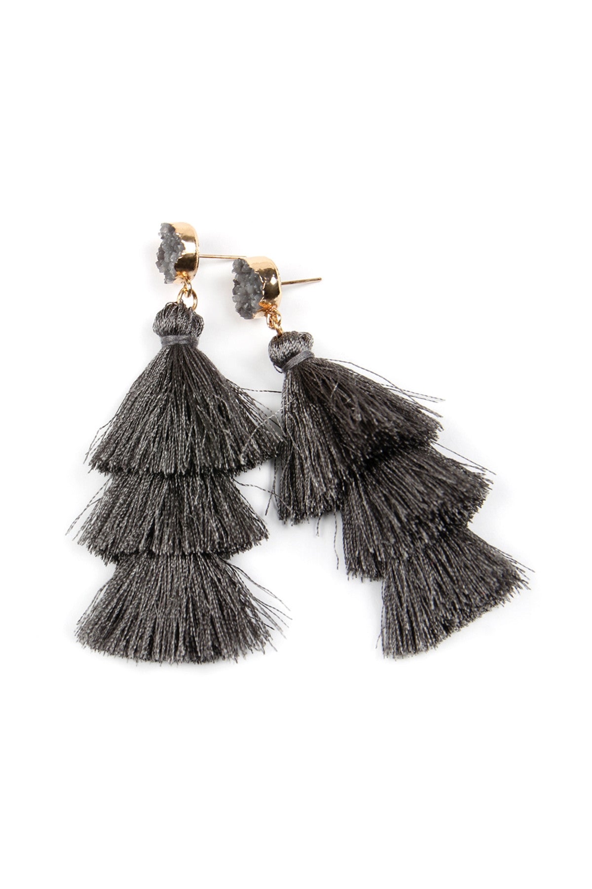 Druzy Post Tassel Drop Earrings