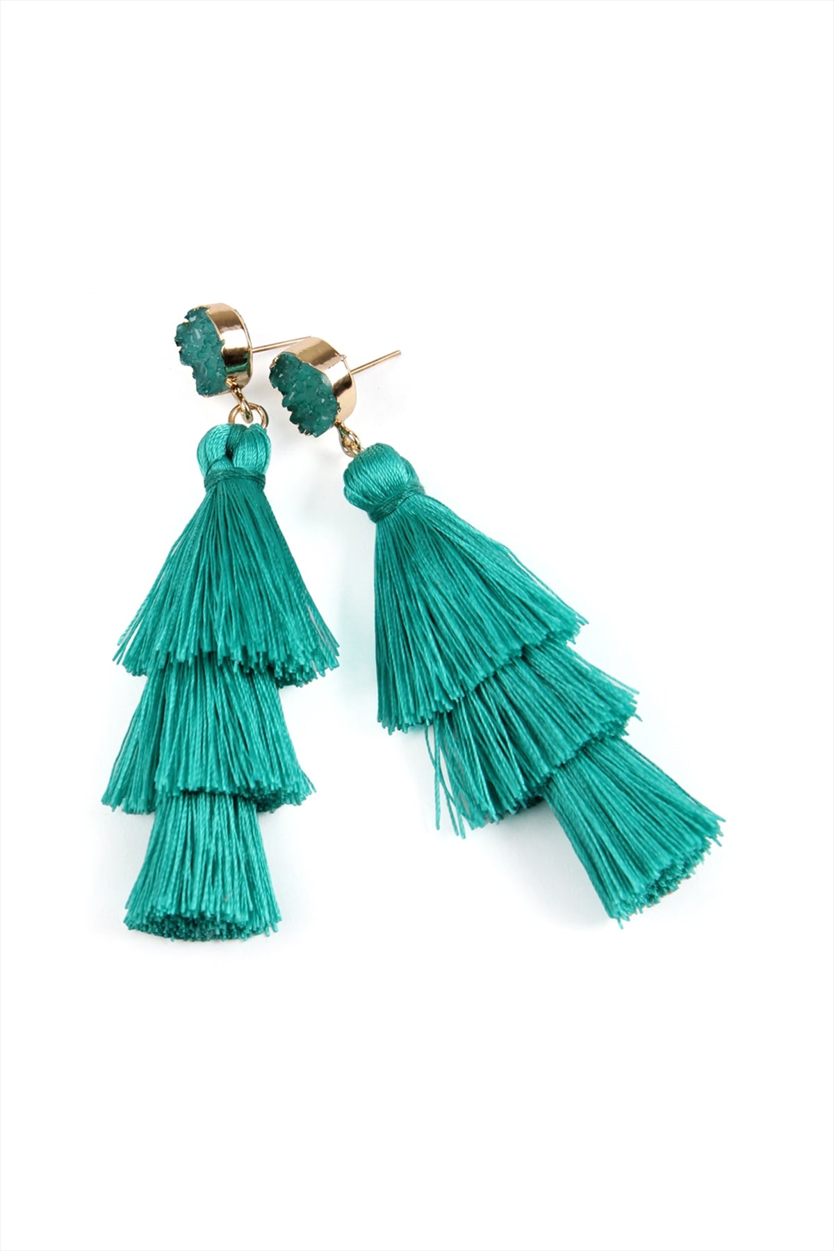 Druzy Post Tassel Drop Earrings