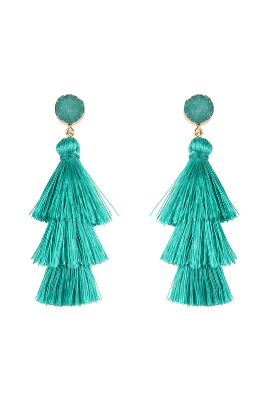 Turt2uoise Druzy Post Tassel Drop Earrings