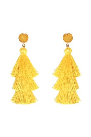 Druzy Post Tassel Drop Earrings