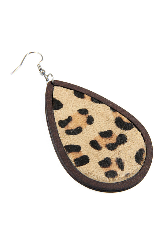 Brown Leather Teardrop Earrings