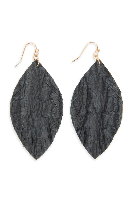 Black Fringed Crumpled Mar2uise Leather Earrings