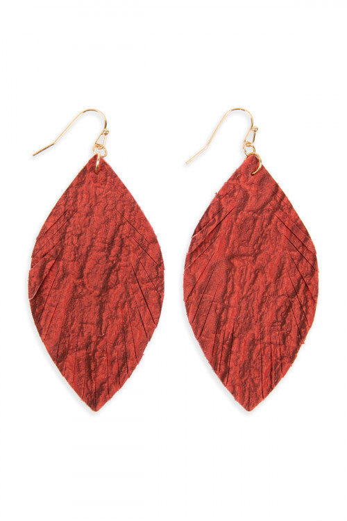 Fringed Crumpled Marquise Leather Earrings