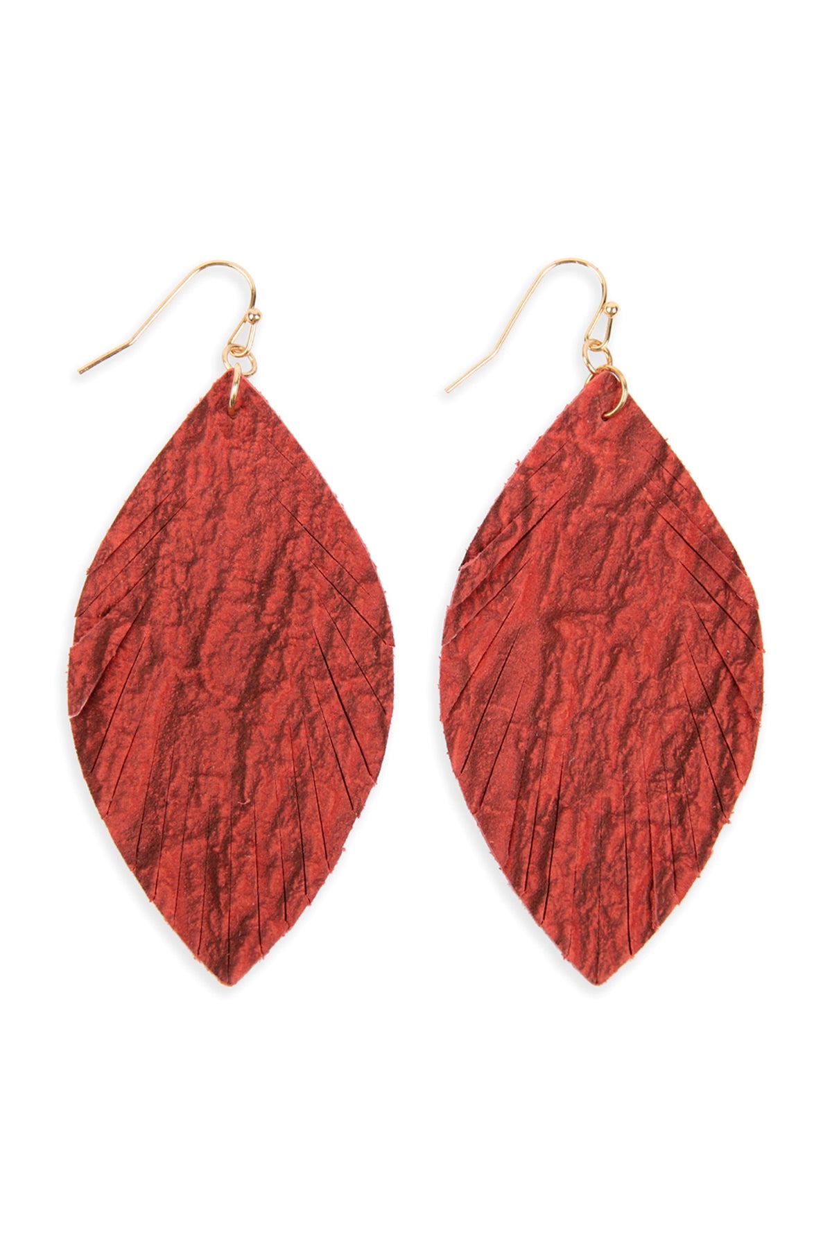 Red Fringe Crumpled Mar2uise Leather Earrings