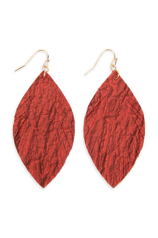 Red Fringe Crumpled Mar2uise Leather Earrings