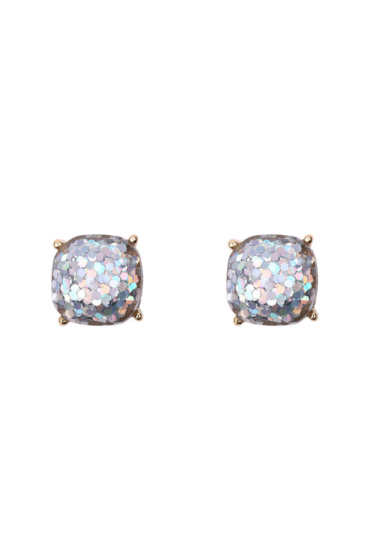Faceted Glitter Cushion Acrylic Post Earrings