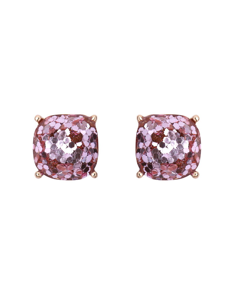 Pink Faceted Glitter Cushion Acrylic Post Earrings